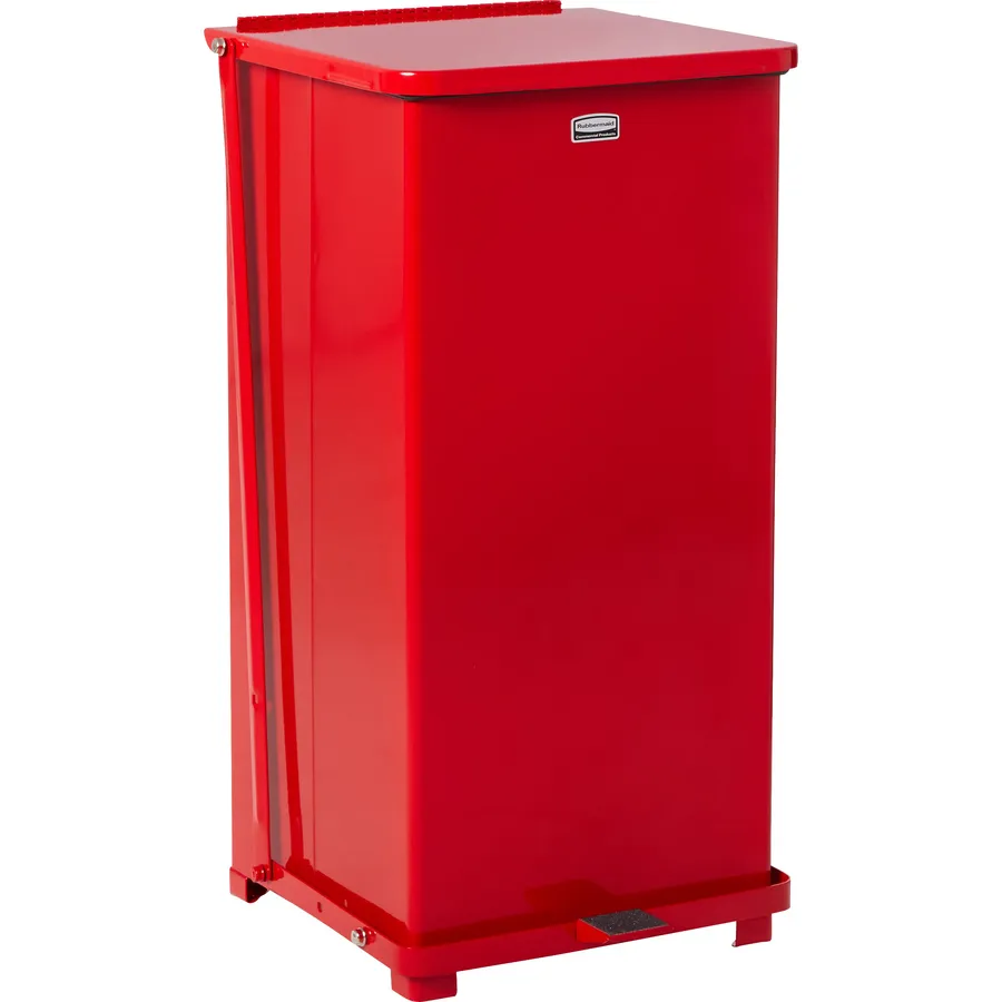 Foot Pedal Operated Wastebaskets - RUBBERMAID COMMERCIAL DEFENDERS STEEL STEP CANS